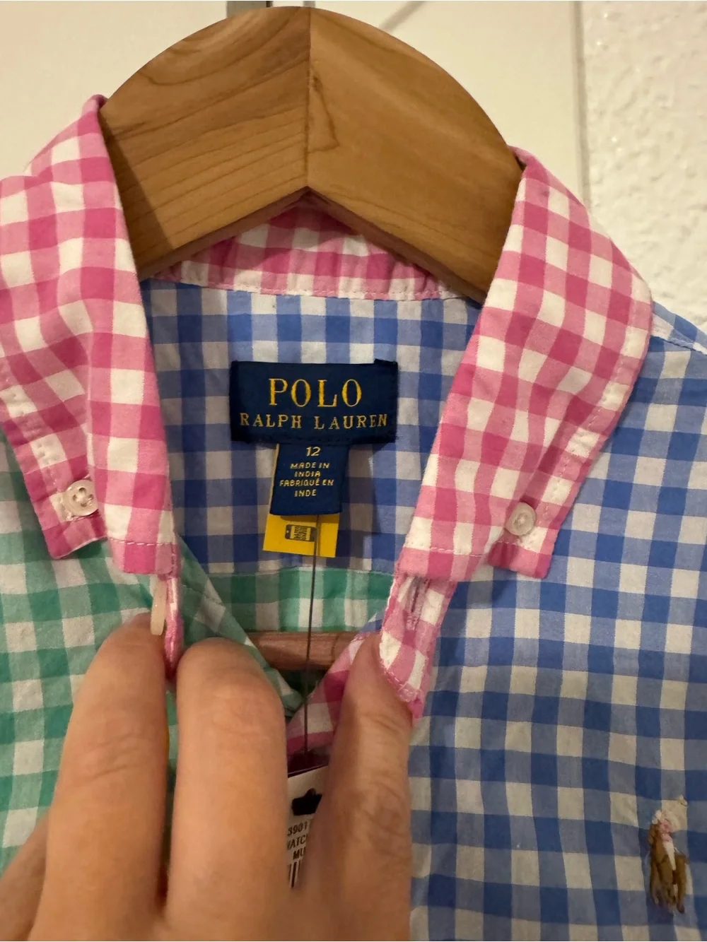 NWT Polo Ralph Lauren Girls Patchwork Gingham Cotton Poplin Shirt Dress 12